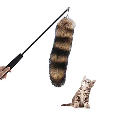 Imagem de varinha provocação gato retrátil | Brinquedos gato para gatos ao ar livre internos pena vara pesca interativo - Brinquedos varinha pelúcia para Hersil