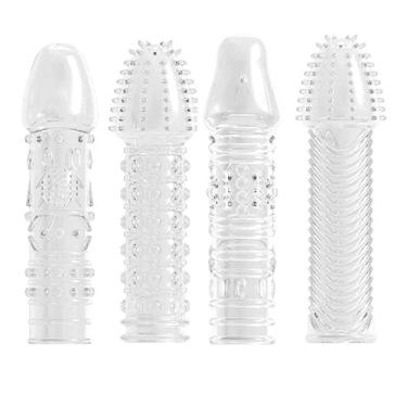 Imagem de Kit com 4 Capa peniana com anel escrotal, veias e glande saliente capa peniana grossa dupla penetração UU35350