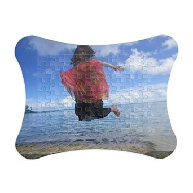 Imagem de Moldura de quebra-cabeça de onda de praia Ellie Yao Sea Jump Blue Sky Decoração de imagem Enfeite de jogo