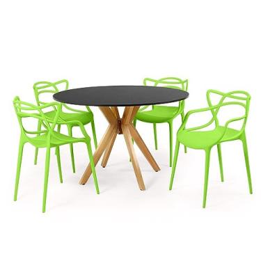 Imagem de Conjunto Mesa de Jantar Redonda Marci Preta 120cm com 4 Cadeiras Allegra - Verde