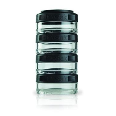 Imagem de Recipientes de armazenamento de alimentos GoStak BlenderBottle para proteína em pó, lanches saudáveis e controle de porção, 40 cc, 4 unidades, preto