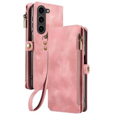 Imagem de PuRoxx Capa flip para Samsung Galaxy S23 Ultra/S23 Plus/S23, couro retrô com alça de zíper, capa de telefone com bloqueio de RFID, suporte de cartão, rosa, S23 de 6,1 polegadas