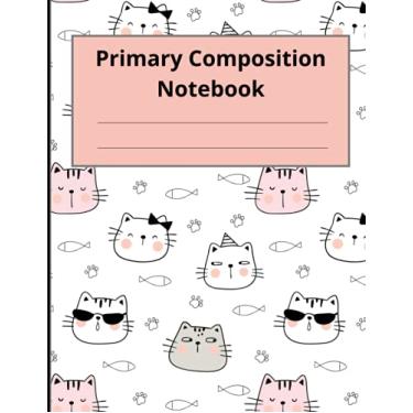 Imagem de Caderno de redação primária de gato, caderno pautado largo, papel pautado, caderno de exercícios de escrita de grau K-2, caderno pontilhado excelente para escola em casa, 100 folhas, 200 páginas, capa de gato fofa