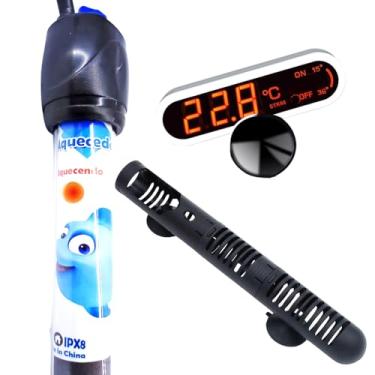 Imagem de Aquecedor Automático com Termostato de Aquário - 200w Até 200l - Kit com Protetor e Termômetro LCD (220v)