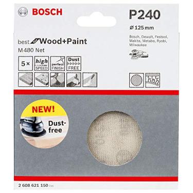 Imagem de Bosch Professional Folha de lixa de 5 peças M480 Best for Wood and Paint (madeira e tinta, Ø 125 mm, grão P240, acessório lixadeira excêntrica)