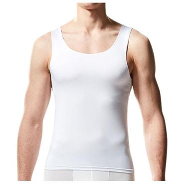 Imagem de Dressnu Regata masculina esportiva parte inferior elástica ombro largo seção fina, Gola redonda branca, 3G