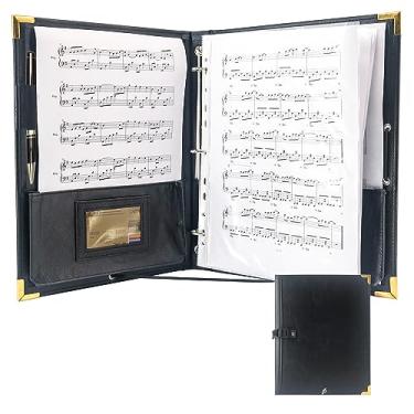 Imagem de GraduatePro Pasta de coral de partitura preta, fichário de 3 anéis 31,8 cm x 25,4 cm Fichário de música de piano com elástico, 10 bolsos para folhas de 21,5 x 25,4 cm / A4