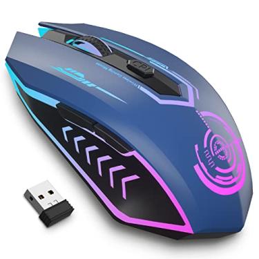 Imagem de UHURU Mouse Gamer Sem Fio com 6 Botões, 7 Cores de LED Variáveis até 10.000 DPI, Recarregável para PC e Laptop (Azul)