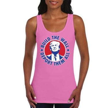 Imagem de Camiseta regata feminina Donald Trump 2024 Build The Wall Deport Them All MAGA America First FJB Republican President 47, Rosa choque, XXG