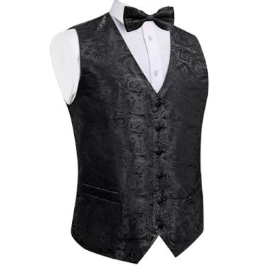 Imagem de Colete masculino de seda Paisley para vestido de smoking acessório colete masculino lenço abotoaduras gravata borboleta coletes negócios, Mj-0182, X-Large