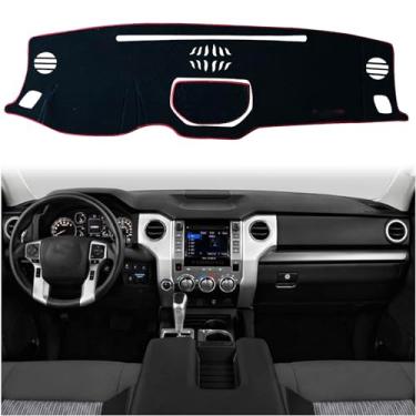 Imagem de KEEGTBOX Capa de painel de painel console central interior personalizado compatível com Toyota Tundra 2014 2015 2016 2017 2018 2019 2020 2021 tapete de painel capas acessórios (aro vermelho)
