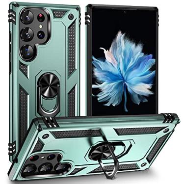Imagem de UKLCCU Capa para celular S23 Ultra, capa para Samsung S23 Ultra com suporte, capa armadura resistente embutida com suporte giratório de 360° para Samsung Galaxy S23 Ultra - azul-petróleo