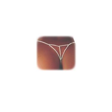 Imagem de Calcinha fio dental sexy com strass, calcinha de cristal, fio dental para verão, praia, barriga, cintura, biquíni, strass, corrente corporal, para mulheres, joias corporais (prata), Medium, liga