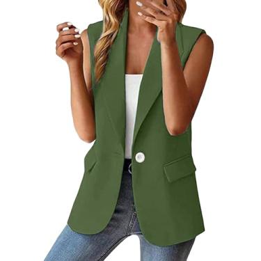 Imagem de Aniywn Blazer feminino casual com bolsos, sem mangas, com botões, jaqueta de lapela lisa, A3 - verde, G