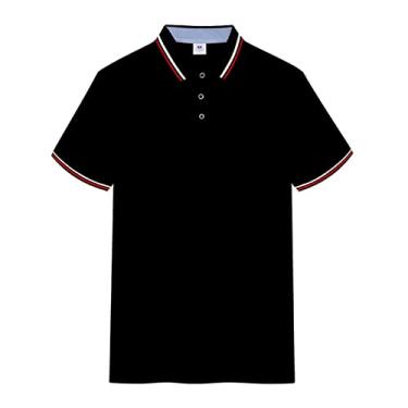 Imagem de Polos de golfe masculinos fibra de álcool polivinílico cor sólida tênis camiseta leve ajuste regular ajuste umidade wicking seco colarinho(Color:Black,Size:S)