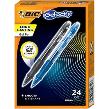 Imagem de BIC SUPER SMOOTH Gel-ocity gel pens, Bulk Pack Of 24 Ink Pens, 12 Black And 12 Blue Retractable Gel Pens, Medium Point 0.7 mm, 24-count