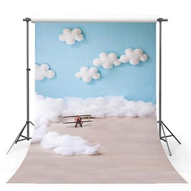 Imagem de Mehofoto fofo desenho animado azul céu e branco nuvem menino bebê festa de aniversário banner decoração piloto aeronave bokeh adereços para fotografia, Cloud-Airplane, 6x8ft