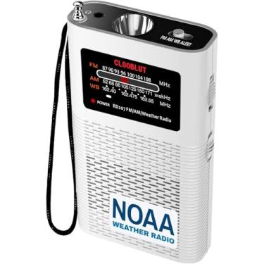 Imagem de Rádio meteorológico de bolso NOAA AM FM Band transistor portátil pequeno rádio operado por bateria por 1500 mAh com antena longa alerta de emergência e lanterna melhor recepção de som (branco)