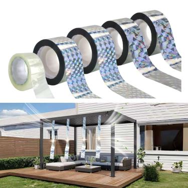 Imagem de Fita refletiva Bird Scare Tape 4 rolos 50 m dupla face, 1 rolo 25 m transparente, repelente de pássaros para jardim, pátio, pomar, 2 padrões