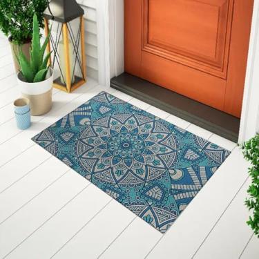 Imagem de Tapete Divertido Para Porta Capacho Criativo Abstrato - Mandala Azul Ca1434
