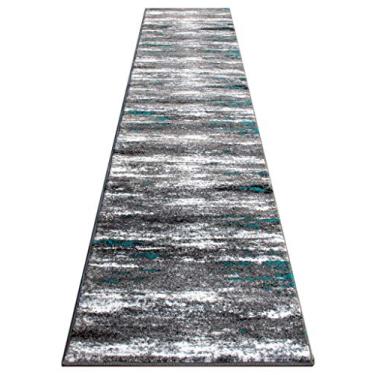 Imagem de Masada Rugs, Stephanie Collection Tapete de área moderno design contemporâneo 1102 cinza branco preto turquesa acento (2 pés 10 x 11 pés) corredor longo