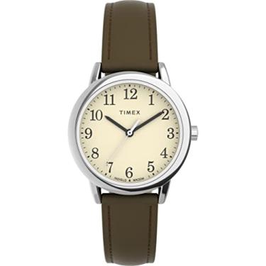 Imagem de Timex Relógio feminino Easy Reader 30 mm - pulseira marrom, mostrador creme, caixa prateada, Marrom