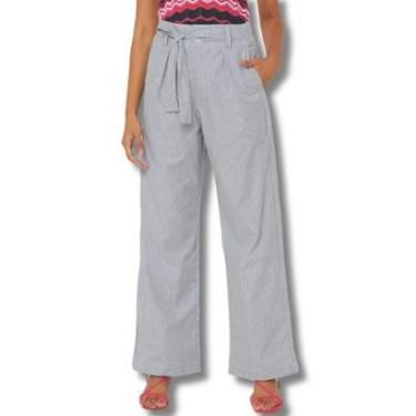 Imagem de Calça Feminina Social cós alto de Tecido Alfaiataria Pantalona risca de giz Luxo Tendência VL0604-Feminino