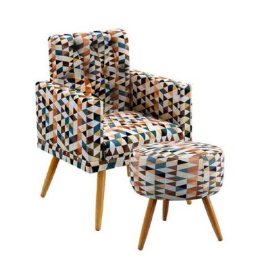 Imagem de Kit Poltrona Vega Capitonê com Puff Solar Suede Estampado Laranja Arad