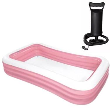 Imagem de Piscina inflável familiar intex 1050 retangular bomba manual, Rosa