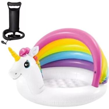 Imagem de Piscina unicornio intex com fundo inflado 45l + bomba manual, Azul
