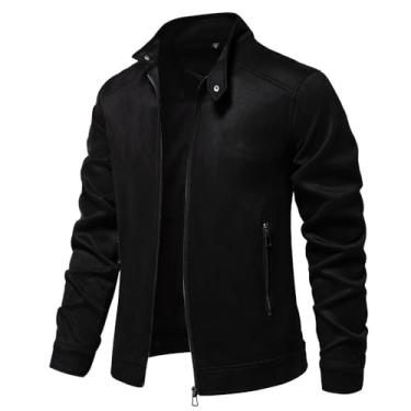 Imagem de JMSUN Jaqueta Casual Masculina de Camurça Bomber Jaqueta Leve com Zíper Completo Jaquetas Vintage de Couro Expresso Tops Workout