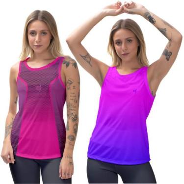 Imagem de Kit 2 Blusa Feminina Regata Fitness Esporte Treino Leve e Confortável 