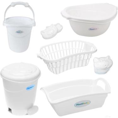 Imagem de Kit 7 peças banho bebe balde bacia lixeira organizador cesto sabonetei
