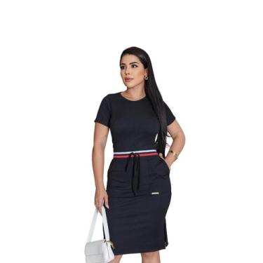 Imagem de Vestido Moda Roupa Feminina Canelado - SIMARKS, Preto, GG