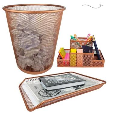 Imagem de Kit Escritório Lixeira, Organizador de Mesa, Bandeja Organizadora Rose