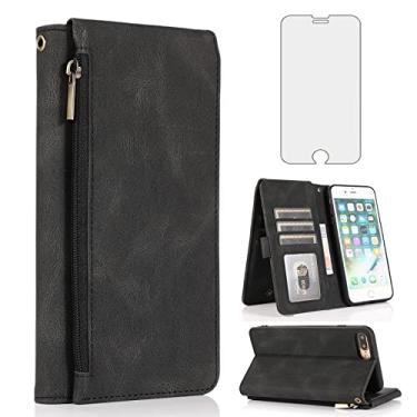 Imagem de Asuwish Capa carteira compatível com iPhone 7 Plus, 8 Plus, 7/8 Plus, protetor de tela de vidro temperado e zíper retrô de couro, suporte para cartão para iPhone 7s 7s + 7+ 8s 8+ 7p 8p feminino