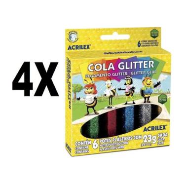 Imagem de Cola Glitter 6 Cores 23g Acrilex Kit com 4 Caixas