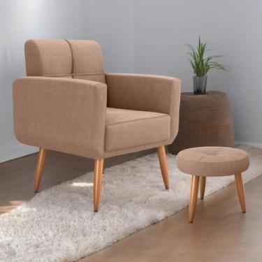 Imagem de Conjunto  Poltrona e Puff Decorativos Josh Boucle Marrom - Mais de Cas