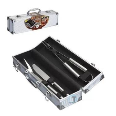 Imagem de Kit churrasco inox 3pcs com maleta - Baratotal Store