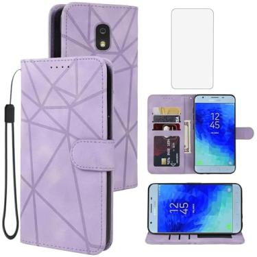 Imagem de Tothedu Capa para Galaxy J3 2018/J3 Star/Sol 3/J3 Achieve Capa carteira com protetor de tela de vidro temperado, flip de couro com suporte para cartão de crédito, alça de pulso para Samsung Galaxy J3