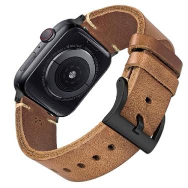 Imagem de FIILIIX Pulseira de couro Horween compatível com Apple Watch 38/40/41/42/44/45/49/46 mm, pulseira de substituição vintage para séries 10/9/8/7/6/5/4/3/2/1/SE2/Ultra1/2 masculina e feminina
