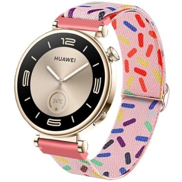 Imagem de DEALELE Pulseiras femininas compatíveis com Huawei Watch GT5 Pro de 42 mm/GT5 de 41 mm/GT4 de 41 mm/Garmin Venu 3S/Forerunner 265S/Fossil Gen 6, pulseira de nylon elástica colorida de 18 mm, rosa