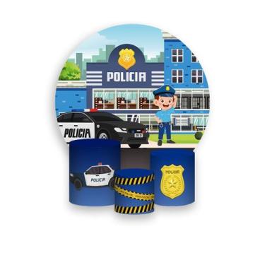 Imagem de Painel De Festa Redondo 1,50x1,50 + Trio De Capas Cilindro -  Policia 
