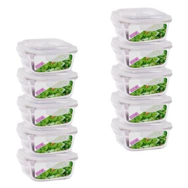 Imagem de 10 Potes Hermetico 800ml Quadrado Vidro Microondas Grande - Quality Ho