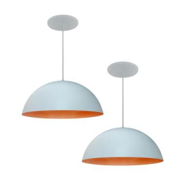 Imagem de Kit 2 Luminária Pendente Meia Lua 34cm Com Interior Laranja Com Fiação