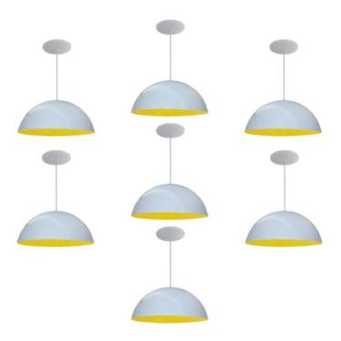 Imagem de Kit 7 Luminária Pendente Meia Lua 34cm Com Interior Amarelo Com Fiação
