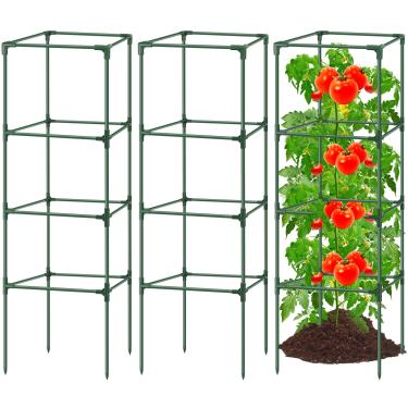 Imagem de Hydream Pacotes de Gaiolas de Tomate para Jardim, Gaiola de Planta de Tomate Quadrada com Suporte para Poste Resistente 57 * 15,4 * 15,4", Estacas de Torre de Planta de Aço, Pepino de Treliça de Tomat