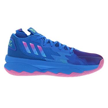 Imagem de adidas Tênis de basquete unissex adulto Dame 8, Blue Rush/Pulse Mint/Solar Pink, 15 Women/13.5 Men