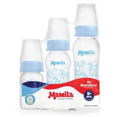 Imagem de Kit 3 Mamadeira Decoradas Bebê Bico Reto em Silicone - Mamita - Estamp