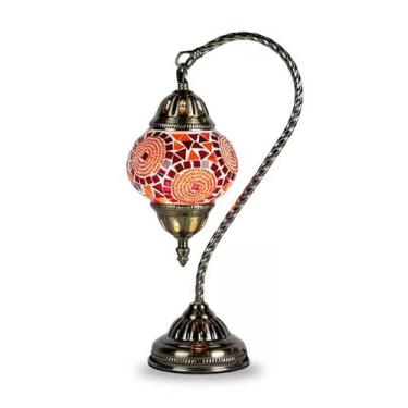 Imagem de Abajur Turco Mosaico Metal E Vidro Vermelho Bivolt 40cm - Flash